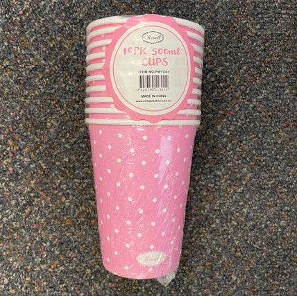 Paper Cup - Pink Dots 10PK 500ml