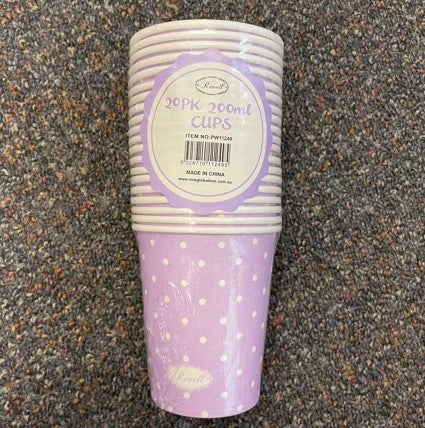 Paper Cup - Lavender Dots 20PK 200ml