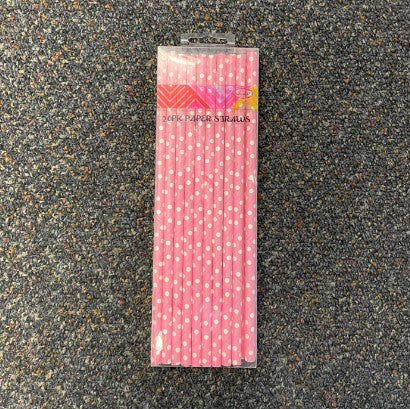 Straw - Drinking Paper Straw Pink Dots 20PK