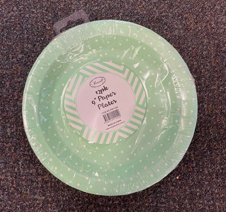 Paper Plates - Green Dots 9" 12PK