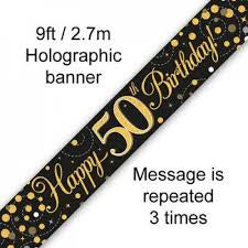 Banner - Happy 50th Birthday Holographic Black & Gold