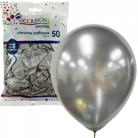 Latex Balloon Pack - Chrome Silver/Gold 30cm Balloons Bag 50