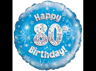Foil Balloon 18" - Happy 80th Birthday Blue Holographic