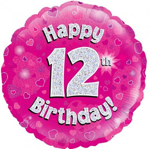 Foil Balloon 18" - Happy 12th Birthday Pink Holographic