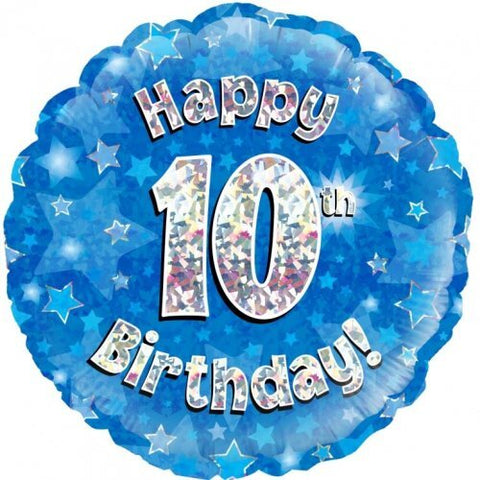 Foil Balloon 18" - Happy 10th Birthday Blue Holographic