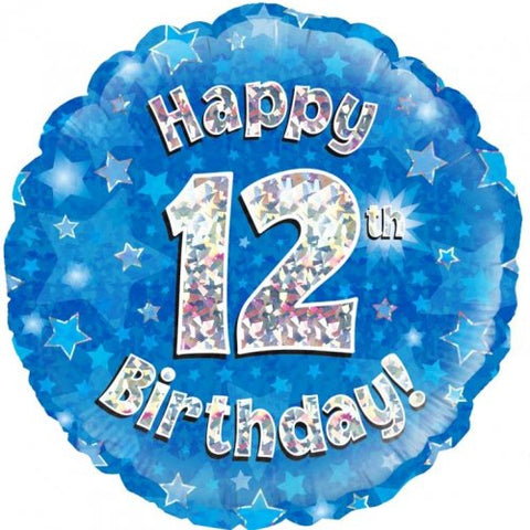 Foil Balloon 18" - Holographic Blue  Happy 12th Birthday