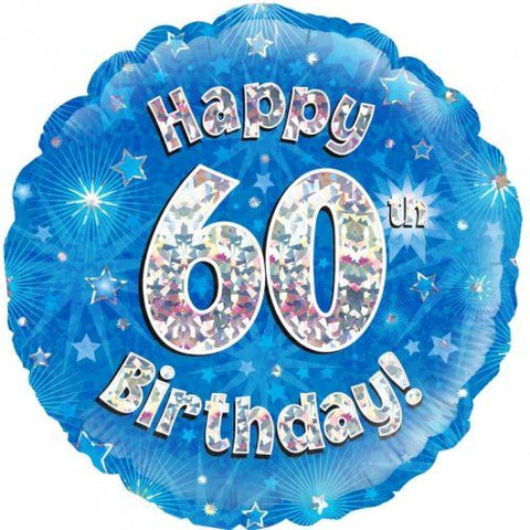 Foil Balloon 18" - Happy 60th Birthday Blue Holographic