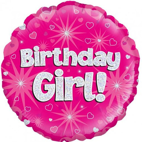 Foil Ballon 18" - Holographic Pink Birthday Girl