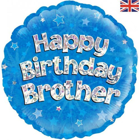 Foil Ballon 18" -  Holographic Blue Happy Birthday Brother