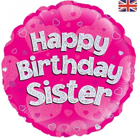 Foil Ballon 18" - Holographic Pink Happy Birthday Sister