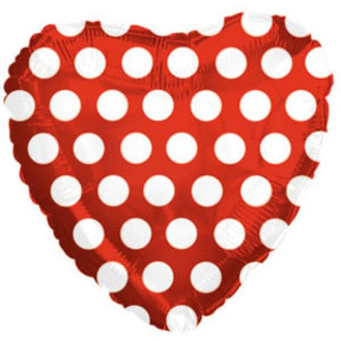 Foil Balloon 18" - Red Heart with White Dots