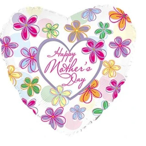 Foil Balloon 9" - Happy Mother's Day Flowers & Dots (Air-filled Only)