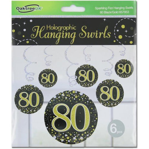 Hanging Swirl - Sparkling Fizz 80th Black/Gold Pack 6