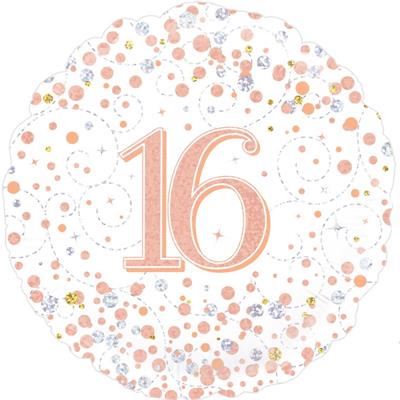 Foil Balloon 18" - 16th Sparkling Fizz Birthday White and Rose Gold