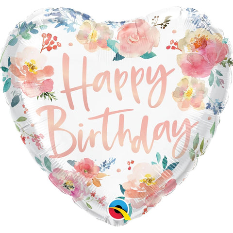 Foil balloon 18" - Happy Birthday Watercolor rose heart
