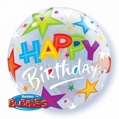 Bubble Balloon 22" - Qualatex Bubble 56cm Birthday Brilliant Stars