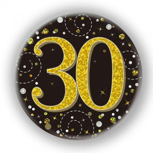Badge - 30th Black and Gold 75mm Sparkling Fizz