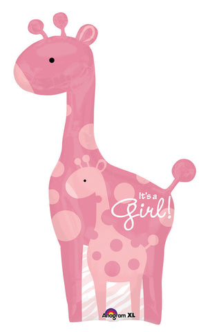 Foil Balloon SuperShape- Baby Girl Giraffe Pink