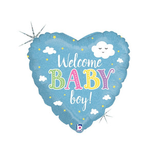 Foil Balloon 18'' - Heart Holo Welcome Baby Boy