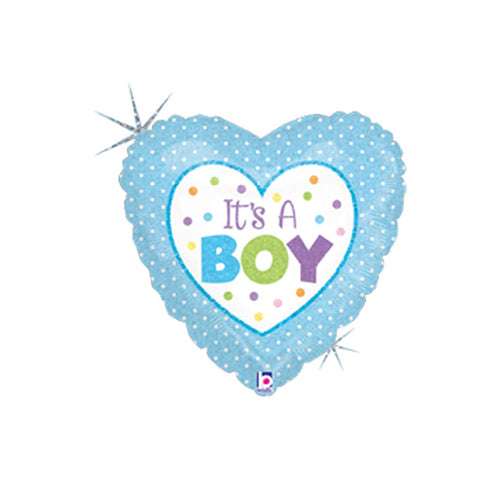 Foil Balloon 18'' - Dots Baby Boy Holo 18/45cm Heart