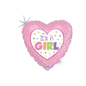 Foil Balloon 18'' - Dots Baby Girl Holo 18/45cm Heart