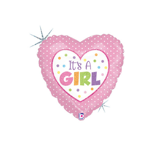 Foil Balloon 18'' - Dots Baby Girl Holo 18/45cm Heart