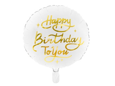 Foil Balloon 14" - Party Deco Foil Matte Happy Birthday to you White and Gold 35cm