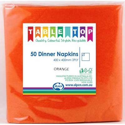 Dinner Napkins - Orange 2 Ply Pk 50