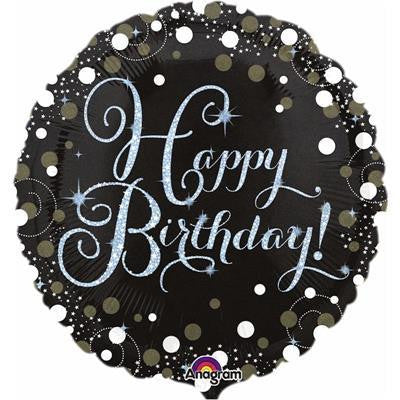Foil Balloon 18" - Birthday Celebration Holographic Sparkles (Silver)