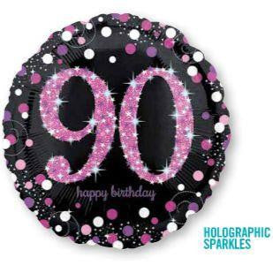 Foil Balloon 18" - 90th Celebration Holographic Sparkles (Pink)