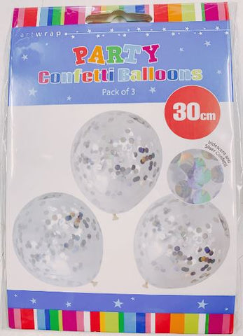 11" Confetti Balloon - Iridescent/Silver Confetti PK3