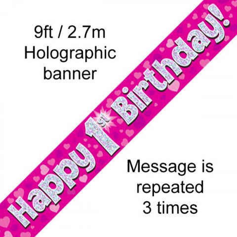 Foil Banner - Pink Holographic Happy 1st Birthday