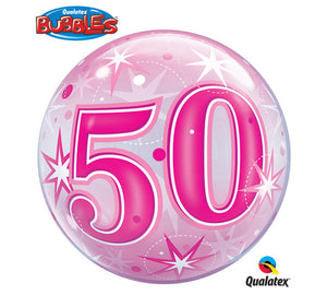 Bubble Balloon 22" - 50th Starburst Sparkle Pink