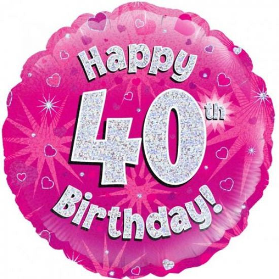 Foil Balloon 18" - Happy 40th Birthday Pink Holographic