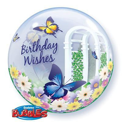 Bubble Balloon 22" - Birthday Wishes Garden Butterfly