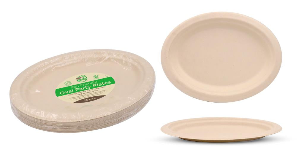Plates - Eco Degradable Oval  26.3 cm  X 19.9cm -20PK
