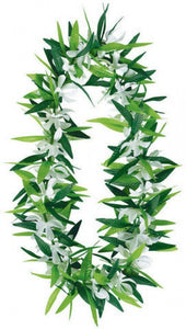 Hawaiian Lei - Green Leaf & White Flower Lei