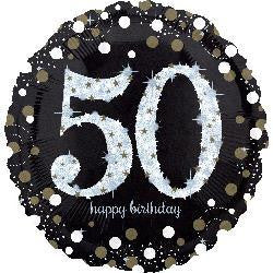 Foil Balloon 18" - 50th Celebration Holographic Sparkles Black & Silver)