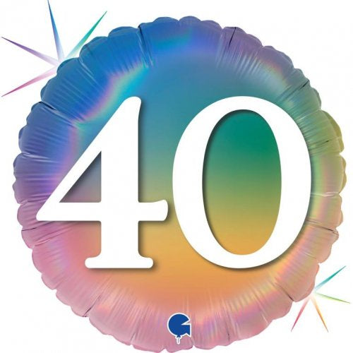 Foil Balloon 18" - 40th Pastel Rainbow