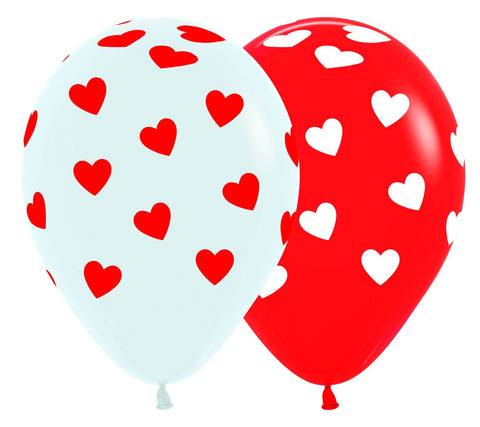 Sempertex 12" Latex -  30cm Classic Hearts on Fashion Red & White Latex Balloons