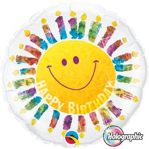 Foil Balloon 18" -  Qualatex Foil Holographic 45cm (18") Birthday Smile Face & Candles