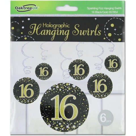 Hanging Swirl - Sparkling Fizz 16th Black/Gold Pack 6