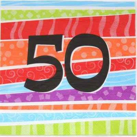 Printed Lunch Napkins - 50th Colourful 3PLY Pk25
