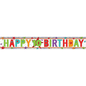 Banner - Holographic Happy Birthday 10th Multi-Coloured