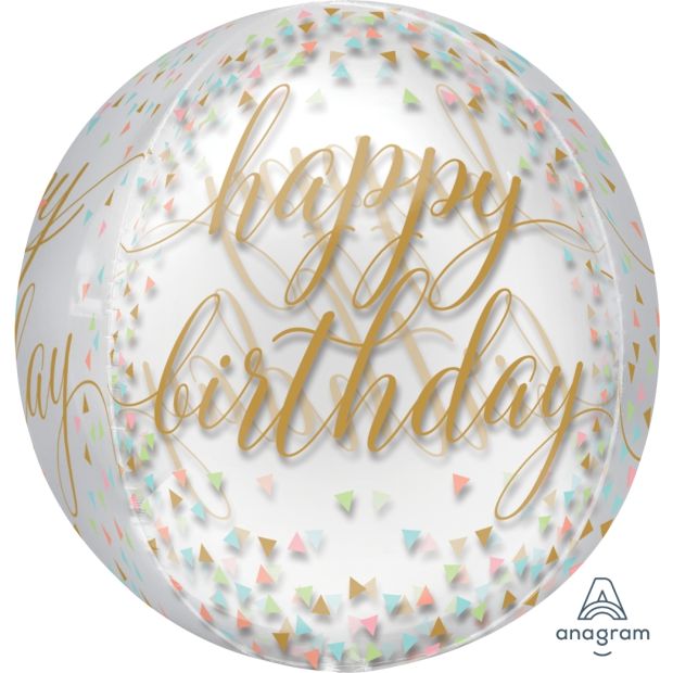 Foil Balloon Orbz - Anagram Orbz 16" Happy Birthday Pastel Confetti