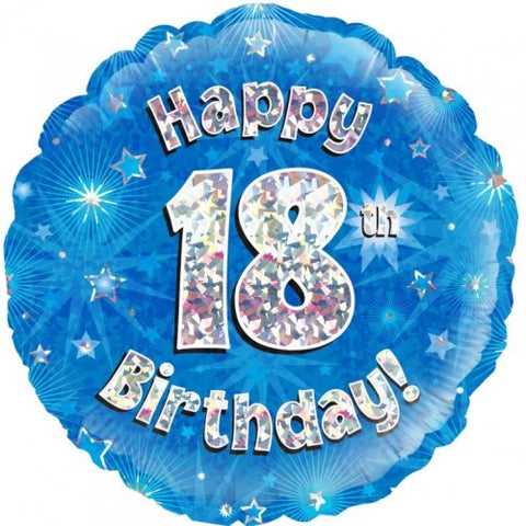 Foil Balloon 18" - Happy 18th Birthday Blue Holographic