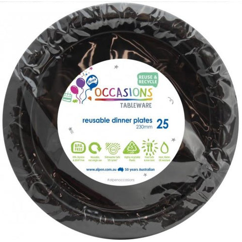 Reusable Plastic Dinner Plates - Black Pk 25