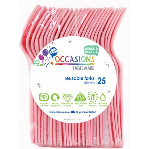 Reusable Plastic Forks - Light Pink Pk25