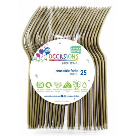 Reusable Plastic Forks - Gold Pk 25