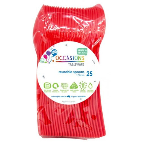 Reusable Plastic Spoons - Red Pk 25
